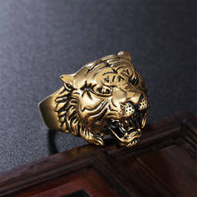Кольцо мужское под золото в стиле хип-хоп, ретро кольцо в форме животных из нержавеющей стали в стиле панк, стильное литье с головой тигра 2024 - купить недорого