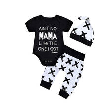 Newborn Kid Baby Boy 3 peças de Roupas de Manga Curta Carta Macacão Bodysuit + Calças Tousers + Chapéu Infantil Criança Outfits conjunto 0-24M 2024 - compre barato