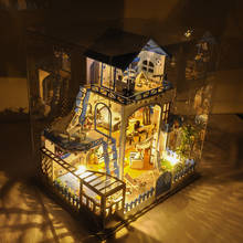 Casa de muñecas hecha a mano para niños, modelo de construcción de casa de muñecas de madera con cubierta antipolvo, muebles en miniatura, juguetes de rompecabezas con luz LED 2024 - compra barato