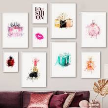Watercolor Perfume Lip Lipstick Fashion Wall Art Canvas Painting Nordic Posters And Prints Wall Pictures For Living Room Decor 2024 - buy cheap