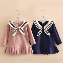 Baby Girls Navy Wind Dress Spring Fall New Little Kids Cute Pleated Dresses Clothes Preppy Style Long Sleeve Princess Dress B214 2024 - buy cheap