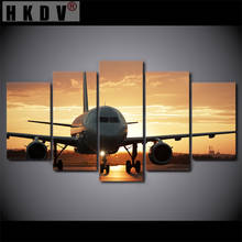 HKDV 5 панелей картины с изображением золотого заката самолета модульная HD Картина на холсте настенные художественные Плакаты для гостиной домашний декор 2024 - купить недорого