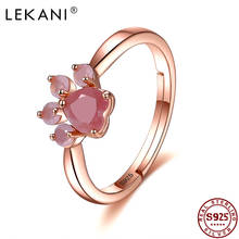 LEKANI-Anillo de Plata de Ley 925 para mujer, joyería con pata de Animal rosa, 5A + Circonia cúbica, anillo ajustable, regalo de aniversario 2024 - compra barato