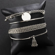 Многослойные модные браслеты с кисточкой для женщин Серебряный Цвет наручные цепи браслеты комплект массивный браслеты ювелирные изделия 2024 - купить недорого