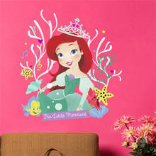 Princesa Adesivos de Parede Para Quartos Dos Miúdos dos desenhos animados Subaquática Banho Meninas Quarto Sala Decor Wall Decal Presente À Prova D' Água 2024 - compre barato