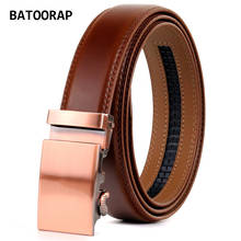 BATOORAP-Cinturón de diseño de cuero marrón para hombre, hebilla automática de aleación, correa de cintura de cuero de vaca a la moda, cinturones de trinquete, TZP-0019 2024 - compra barato