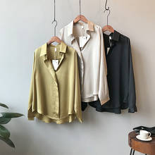 Комплект из модных женских Blusas Mujer элегантный летний имитационный шелк с длинным рукавом женская рубашка Топ школьные блузы и рубашки для девочек с v-образным вырезом, женская верхняя одежда 2024 - купить недорого