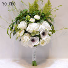 Flores artificiais de rosa branca, outono, grande buquê de flores falsas, buquê de grama, decoração para casa, festa de natal, decoração de casamento 2024 - compre barato