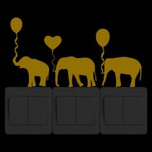 Светится в темноте настенный стикер для выключателя со слоном и воздушными шарами, Забавный мультяшный настенные наклейки с животными для детских комнат, украшение для дома 2024 - купить недорого