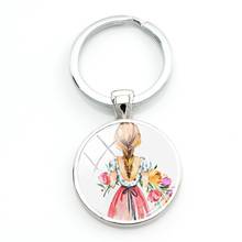 Tafree o pequeno fresco meninas ilustração charme keyholders arte design flor cabelo feminino chaveiros cúpula de vidro jóias 2024 - compre barato