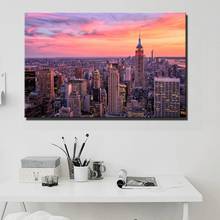 Póster de Arte de pared de puesta de sol de Empire States Building, para sala de estar, paisaje de la ciudad de Nueva York, Cuadros de lienzo modernos, decoración 2024 - compra barato