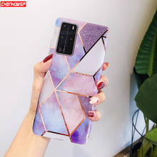 Glitter Plating Geometric Marble Soft Case For Huawei P40 P30 P20 Lite Pro Mate 30 20 Lite Pro Bling Soft IMD Phone Back Cover 2024 - buy cheap