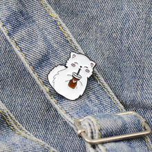 cartoon cute animal cat drinking water love milk tea enamel brooch alloy badge cowboy clothes bag pin accessories women jewelry 2024 - buy cheap