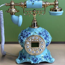Cable fijo Retro para teléfono, decoración de teléfono fijo Vintage con patrón de flores, Dial de botón, identificación de llamadas 2024 - compra barato