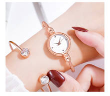 Mulheres relógios de luxo pequeno rosa ouro dial pulseira relógio ultra fino cinto vestido relógio de pulso strass feminino reloj mujer 2024 - compre barato