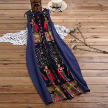 Boho Dress Women 2021 Summer Vintage Print Sleeveless A-Line Dress Maxi Ankel Length Bohemian Dress Plus Size Vestidos 2024 - buy cheap