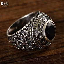 BOCAI new real S925 pure silver ethnic style fashion five-pointed star peace and freedom ring black agate man ring 2024 - buy cheap