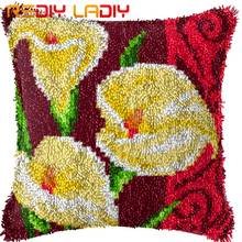 Latch Hook Cushion Gold Calla Pillow Case Pre-Printed Color Canvas Acrylic Yarn Latched Hook Pillow Kits Crochet Cushion Cover 2024 - buy cheap