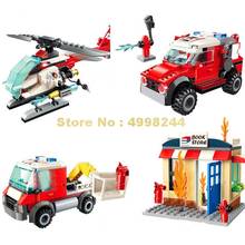 2801-4 422pcs Urban Fire Rescue Firefighting Helicopter Car Truck Book Store 8 Dolls Boy Building Blocks Toy 2024 - buy cheap