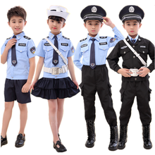 Fantasia infantil para carnaval, cosplay, palco de halloween, roupas para meninos, uniforme de policial, saia + boné + gravata 2024 - compre barato