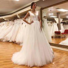 Vestido De novia elegante con cuello en V, sin mangas, línea A, cola De barrido, hecho a medida, talla grande 2024 - compra barato