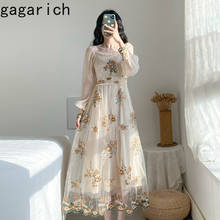 Gagarich Women Dress 2021 Spring Autumn French Rertro Female Palace Style Square Collar Lantern Sleeve Flower Embroidery Vestido 2024 - buy cheap