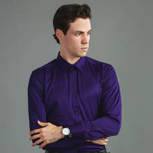 Aoliwen camisa masculina de manga comprida, camisa stretch de algodão macio e respirável para negócios, camisa casual roxa para homens 2024 - compre barato
