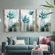 Pintura abstrata em tela, pôster decorativo de parede, sala de estar, quarto, flores azuis, moderna, nórdico 2024 - compre barato