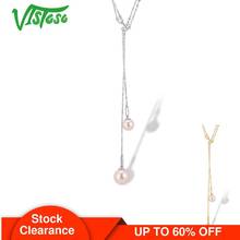 VISTOSO Gold Necklace For Women Genuine 14K 585 White/Yellow Gold Fresh Water White Pearl Necklace  Elegant Fine Jewelry 2024 - buy cheap