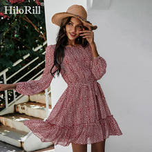 HiloRill 2021 Summer Printed Mini Dresses Women O Neck A Line Ruffles Boho Beach Dress Casual Long Sleeve Elegant Sashes Dress 2024 - buy cheap