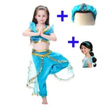 New Girls Princess Jasmine Costume Wig Hair Arabian Halloween Cosplay Aladdin Lamp Jasmine Outfit Kids Stage Performance Clothes 2024 - buy cheap