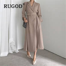 RUGOD 2019New женский однотонный длинный Тренч британский стиль элегантный темперамент модное женское пальто двубортное Свободное пальто с поясом 2024 - купить недорого