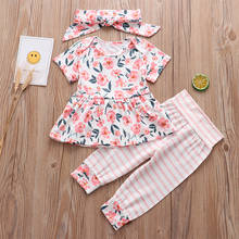 Baby Girl Summer Clothes Kids Infant Newborn Set Print Tops Stripe  Long Pants Headband Clothing Toddler Child Outfits Suit 3Pcs 2024 - buy cheap