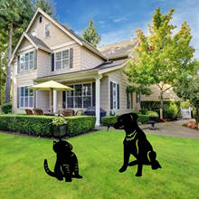 Estatua acrílica de gato y perro para exteriores, figura de gato en 2D, inserto de tierra para decoración de patio, regalo, decoración de jardín negro 2024 - compra barato