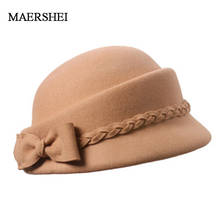 MAERSHEI-Sombrero de lana negro Vintage para mujer, sombrero grande con lazo de cúpula y hoja de loto, sombrero de temperamento para Otoño e Invierno 2024 - compra barato