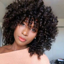 Pelucas sintéticas Afro rizadas para mujeres negras, pelo corto con flequillo, negro Natural, rizado Jerry 2024 - compra barato