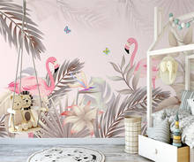 Custom Mural Wallpaper Tropical Plant Flamingo Banana Leaf Butterfly wallpaper For Kids Girls Room Bedroom Decor Wall Painting 2024 - buy cheap