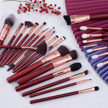 BEILI No Logo 25pcs Burgundy Red Make up Brush Set Contour Powder Foundation Blending Eyebrow Goat Pony Hair Makeup Brushes Tool 2024 - buy cheap