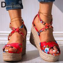 DORATASIA-Sandalias de plataforma con estampado floral para mujer, zapatos de tacón alto con cuña para fiesta, talla grande 34-43, para verano 2024 - compra barato