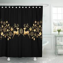 Christmas Golden Happy New Year Gold Xmas Jumping Reindeer Shower Curtain Waterproof Polyester Fabric 60 x 72 inches Set 2024 - buy cheap