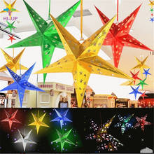 45cm dobrado pentagrama papel estrela lanterna 3d pendurado papel estrela para casamento aniversário casa festa à noite decoração da árvore de natal 2024 - compre barato