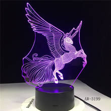 Lámpara de dibujos animados de Unicornio para fiesta, luz de noche LED 3D con alas grandes, 7 colores cambiantes, para dormitorio, regalos para bebé, AW-3199 2024 - compra barato