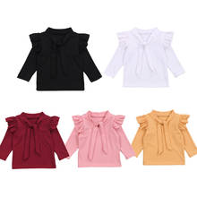 1-5years princesa infantil bebê meninas outono t camisas topos babados manga longa bowknot colarinho sólido pulôver 2024 - compre barato