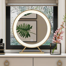 Nordic Golden Smart Led Makeup Mirror Hotel Bedroom Desktop Vanity Bathroom Mirror Decoration Round Bath Mirror With Lamp LD124 2024 - buy cheap