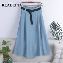 REALEFT-faldas largas con cinturón para mujer, faldas de primavera y verano, de cintura alta, estilo Vintage, con paraguas, 2021 2024 - compra barato