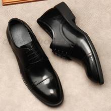 Модные мужские туфли-оксфорды с круглым носком; Деловые свадебные туфли из натуральной кожи на шнуровке; Официальные Черные модельные туфли кофейного цвета 2024 - купить недорого