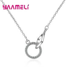 Collar de plata fina 925 con Circulo de lazo encantador colgante para mujer Vogue regalo Simple y elegante joyería de cristal de CZ 2024 - compra barato