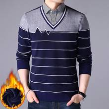 fashion Men's Sweaters Male Knitwear sweater warm patchwork v-Neck fake two piece jumpers clothing cotton casual wool pullovers 2024 - buy cheap