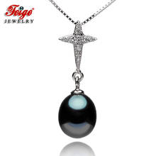 Genuine 925 Sterling Silver Chain Black Freshwater Pearl Rhinestone Cross Pendant Necklace for Women Pearls Fine Jewelry FEIGE 2024 - buy cheap