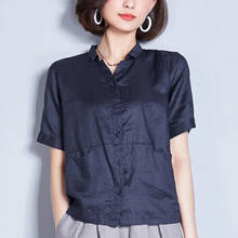 Blusa de lino y algodón para mujer, camisa informal de manga corta con bolsillos y botones, estilo primavera y verano, SP743 2024 - compra barato